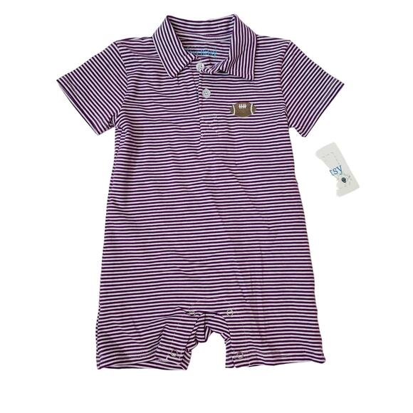 NWT 3M Itsy Bitsy Purple Stripe Football Romper - Picture 1 of 4